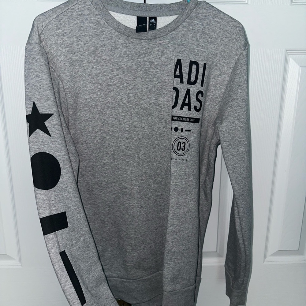 Adidas Men's Gray Crewneck Sweater with Black Accents